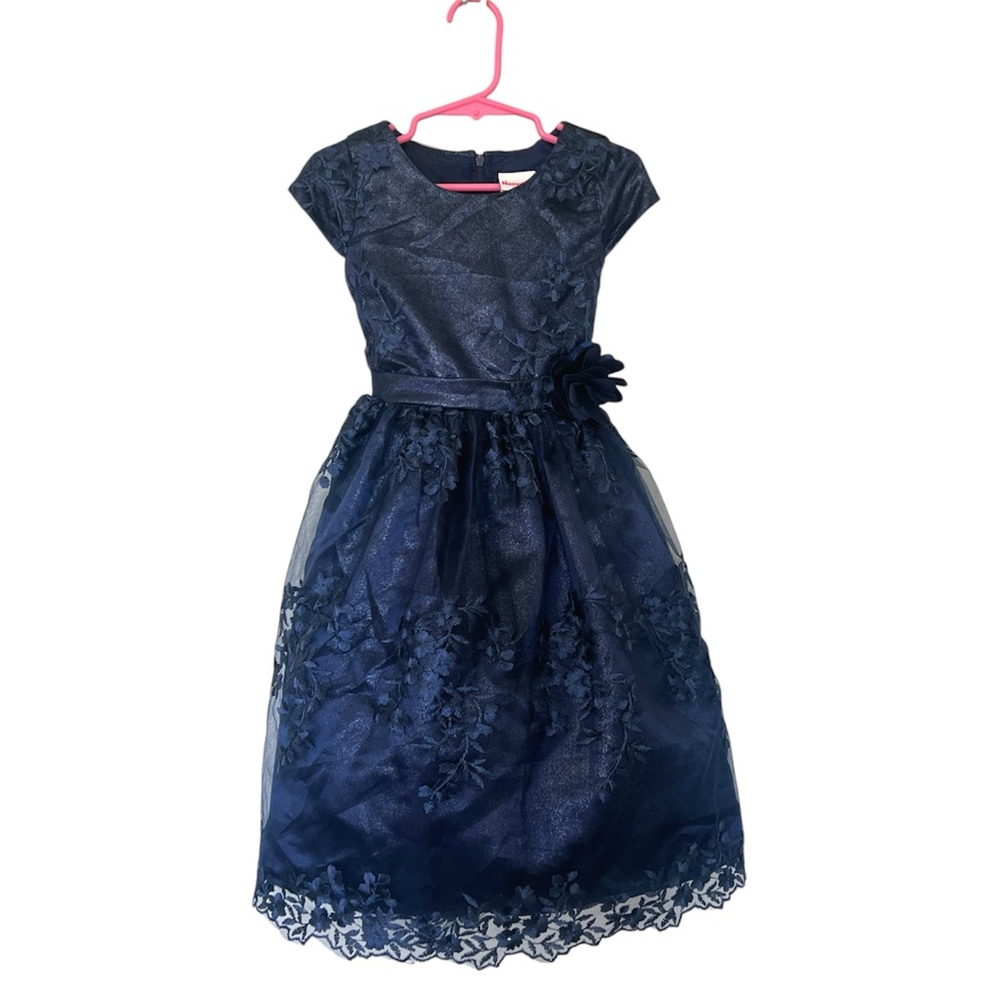 Nannette Navy Blue Fit and Flare Cap Sleeve Dress